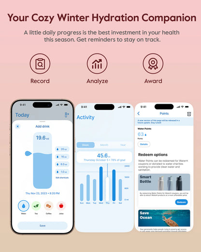 Waterh Boost Smart Water Bottle: 32 Oz Hydration Tracker with APP & Insulation