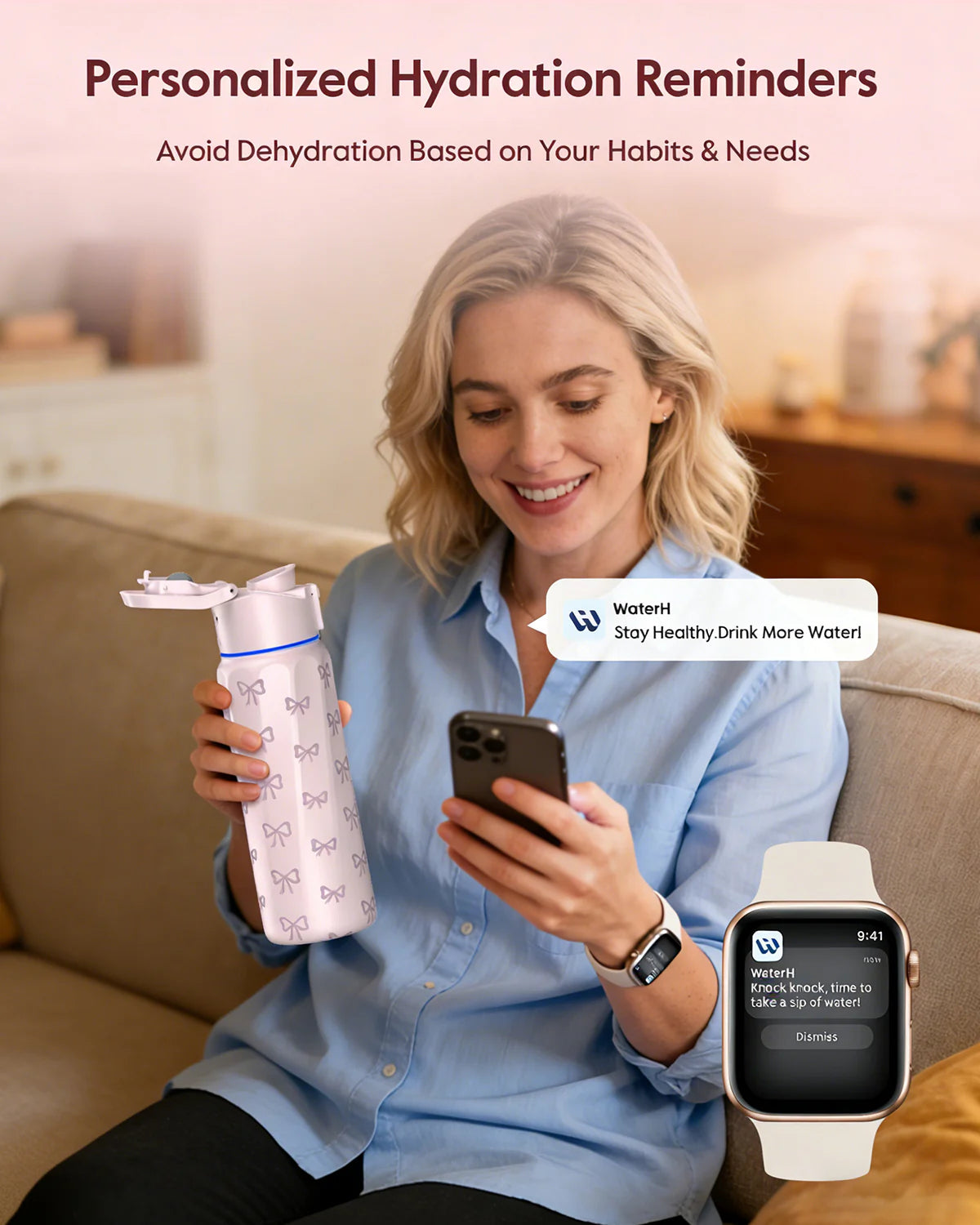 Waterh Boost Smart Water Bottle: 32 Oz Hydration Tracker with APP & Insulation