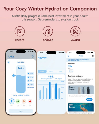 Waterh Boost Smart Water Bottle: 32 Oz Hydration Tracker with APP & Insulation